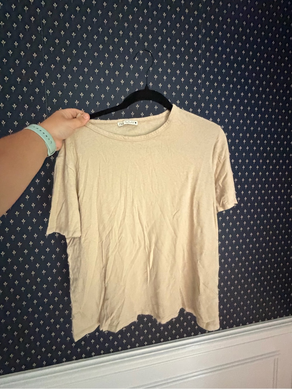 Zara Beige Short Sleeve Crewneck Tee